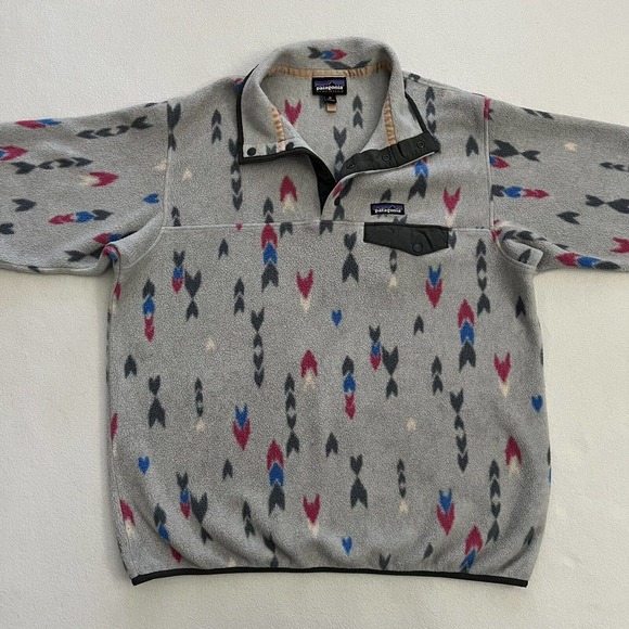 Patagonia Synchilla Snap T Fleece Pullover Wish Tails Gray Arrow Print 25455 XL - Picture 8 of 12